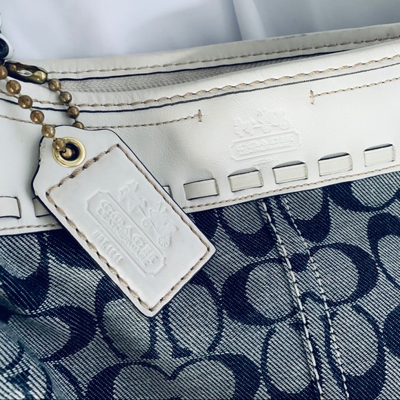 COACH Blue & White Canvas Bucket Bag - Picture 9 of 15